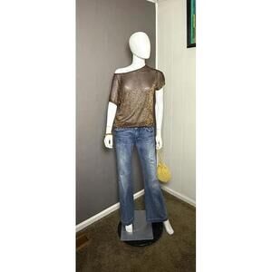 Vintage 1970's Bronze Glitter Slouchy Top Sheer Sparkly Disco T-Shirt M/L